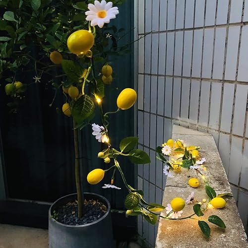 Miniatura 7 de Guirnalda artificial de plantas de vid de limón con flores blancas y bayas, funciona con pilas, para el hogar, jardín, boda, fiesta, decoración de