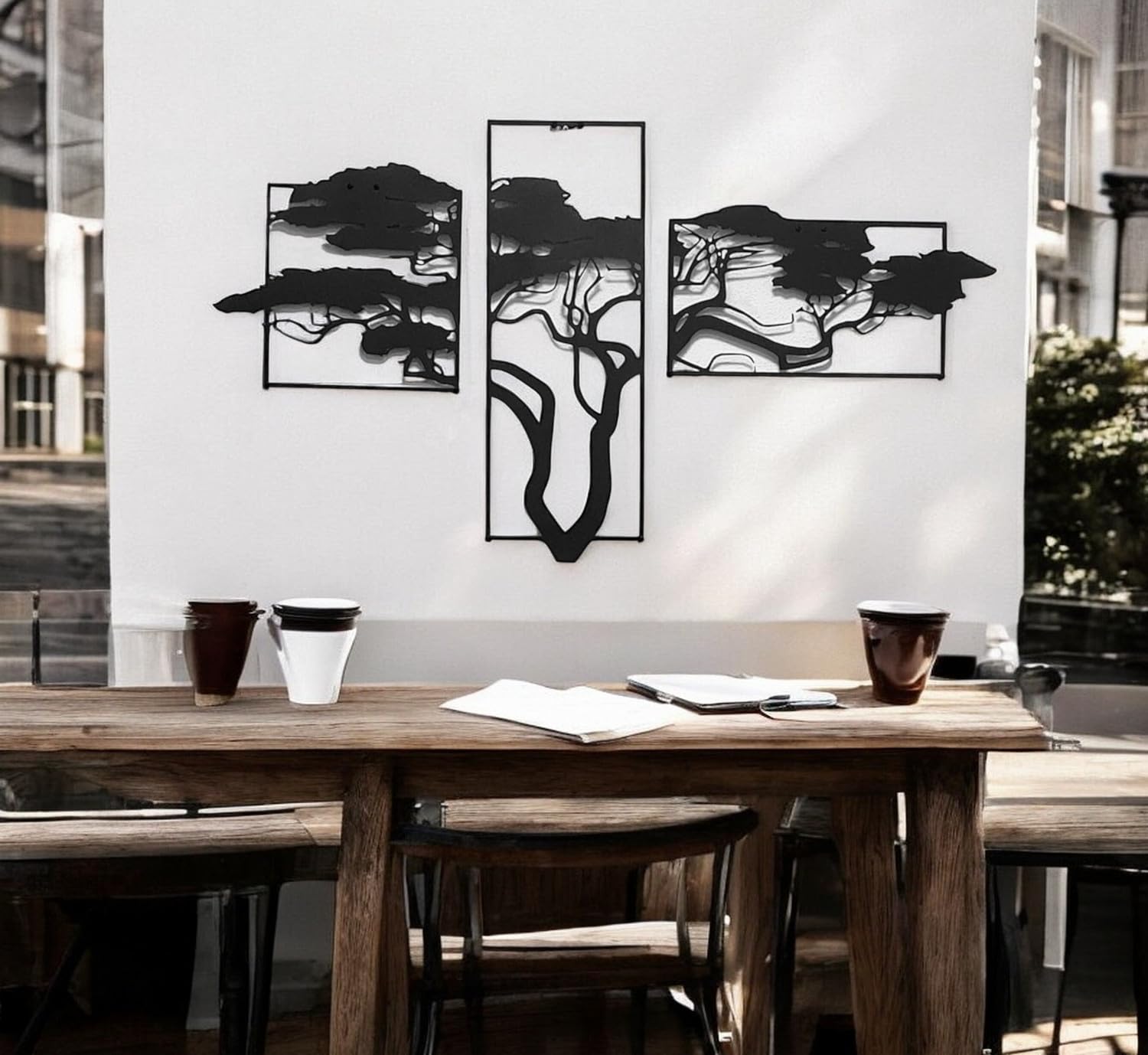 Tubibu Décoration murale de l'arbre de vie, tableau mural en métal noir, décoration murale moderne pour la maison, autocollant mural, images pour la maison, le bureau, la chambre à coucher, le salon