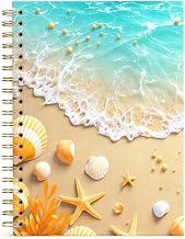 Spiral Notebook for Women, Cute A5 Journal for Work School, Aesthetic Office Supplies, College Ruled Lined Paper, Hardcover Diary Gift for Girls, 6x8.4 Inch(Ocean Waves Shells Starfish Sand Beach)