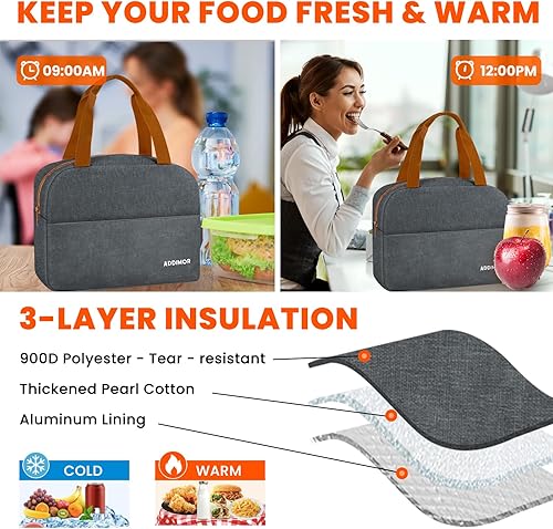 Miniatura 4 de ADDIMOR Lonchera para mujer, paquete de 2, color gris, bolsas enfriadoras aisladas reutilizables, de gran capacidad, ligera, portátil, 10.6 x 6.3 x