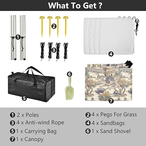 Miniatura 4 de Retro Trees Beach Tent & Canopy UPF50 Lightweight Shade Sun Shelter with Sand Shovel, Sandbags for Family Trips, Picnics & Camping