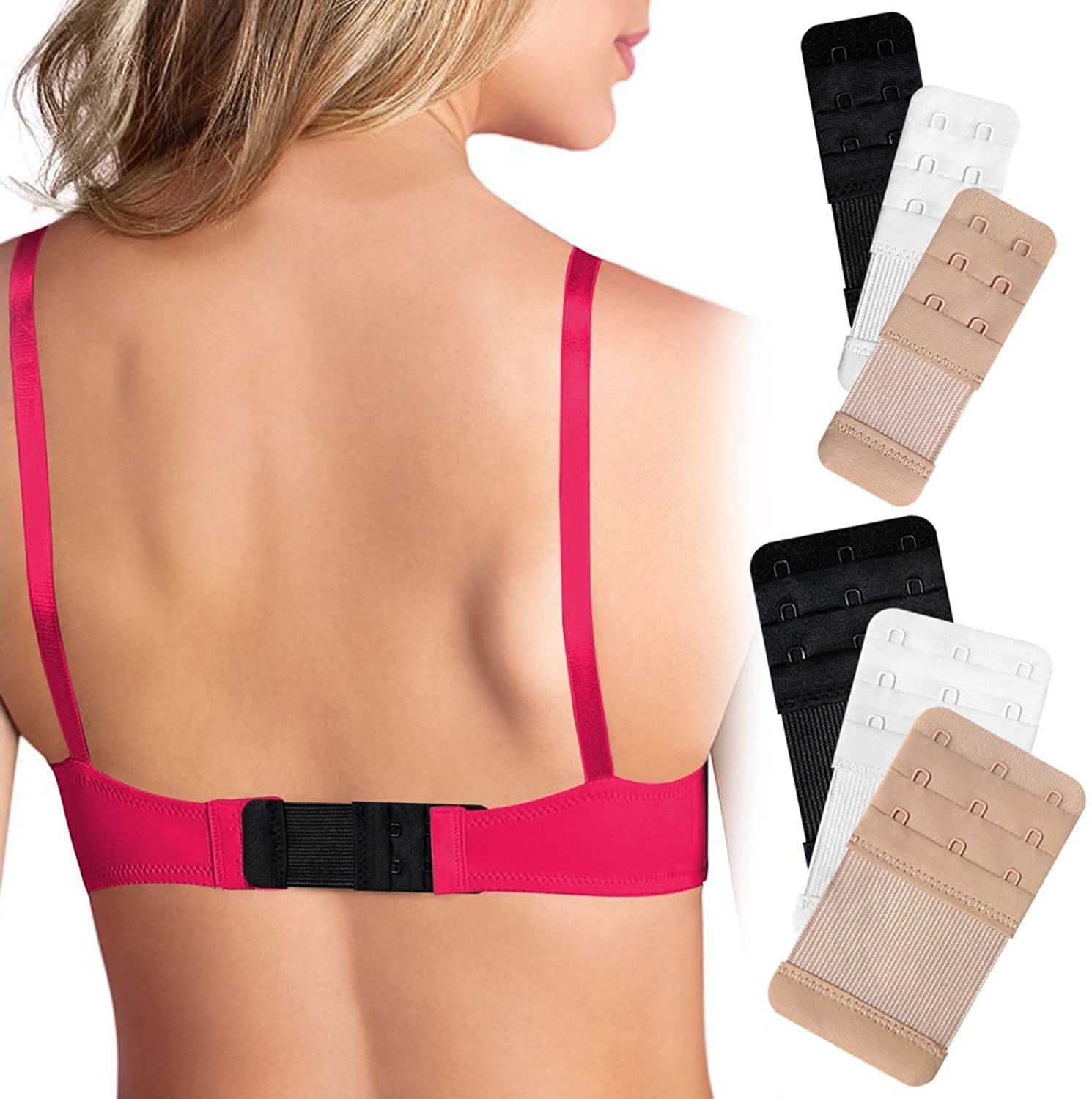 Wooger Women Bra Hook Extender -3 Hook - 3 Eye With Extra Elastic hook expender band for women combo (Black, pack of 6) - Image 5 thumbnail