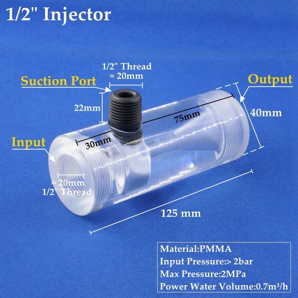 1pcs Transparent PMMA Acrylic Water Injector, Irrigation System Venturi Fertilizer Mixer, Organic Glass Ejector (Color : 1/2
