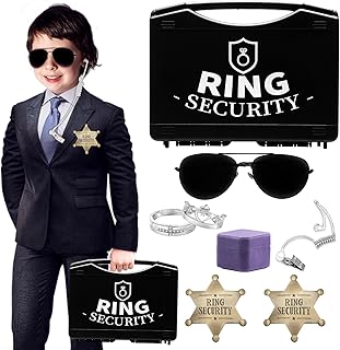 Ring Security Wedding Ring Bearer Gifts Box Set Include Ring Security Badges, Acoustic Earpiece Tube, Rings Bearer Sunglass, Wedding Rings Box with 2 Rings