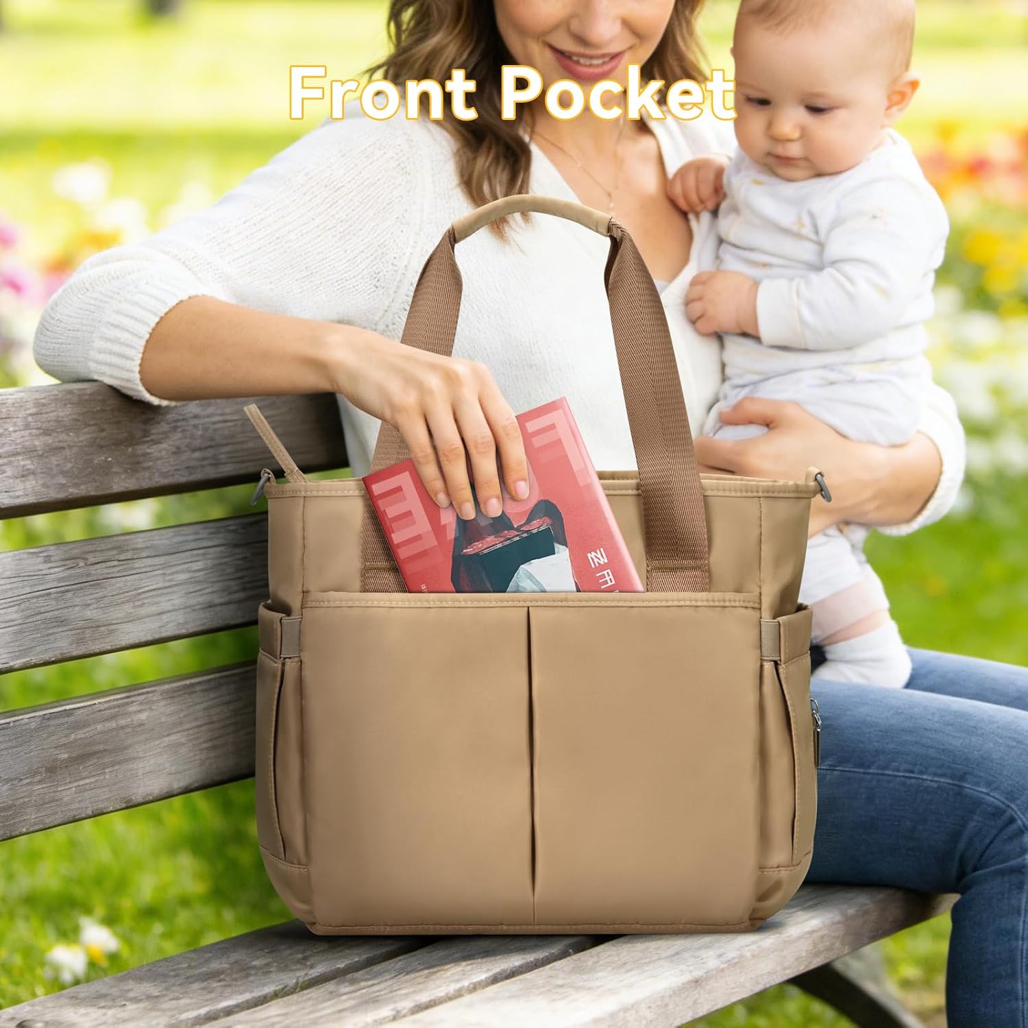 Diaper Bag Tote Satchel Waterproof Messenger Baby Diaper Bags for Mom and Dad Multifunction Medium Travel Tote Bags (Khaki)