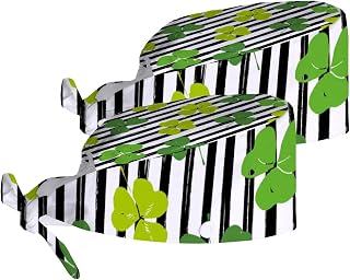 Working Cap with Sweatband Button Tie Back Hats St Patrick's Day Clover Green Leaves Spring Work Hat Skull Cap for Women Men 2 pack