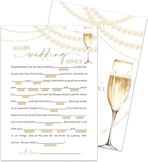 Champagne Bridal Shower Games Cards 30 Guests, Ad-Libs Wedding Advice Bridal Shower Wedding Games for Reception 30pcs - Rehearsal Engagement Party Activities /003