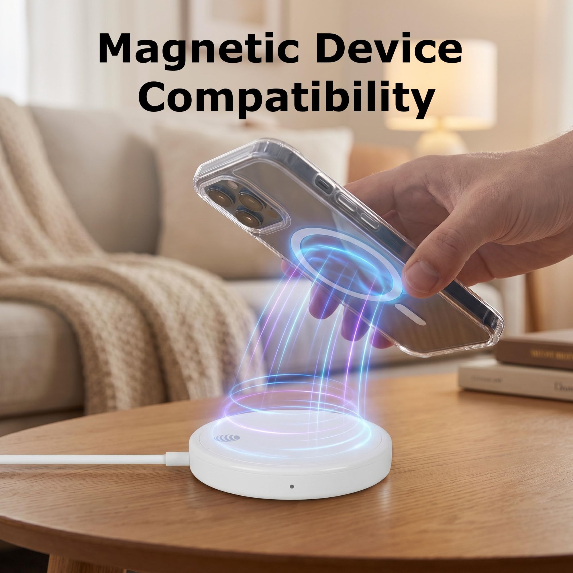 AT&T Pad di ricarica wireless magnetico da 25 W, caricabatterie wireless veloce certificato Qi2.2 con cavo adattivo integrato da 1,2 m, caricabatterie magnetico compatto per casa, ufficio e viaggi