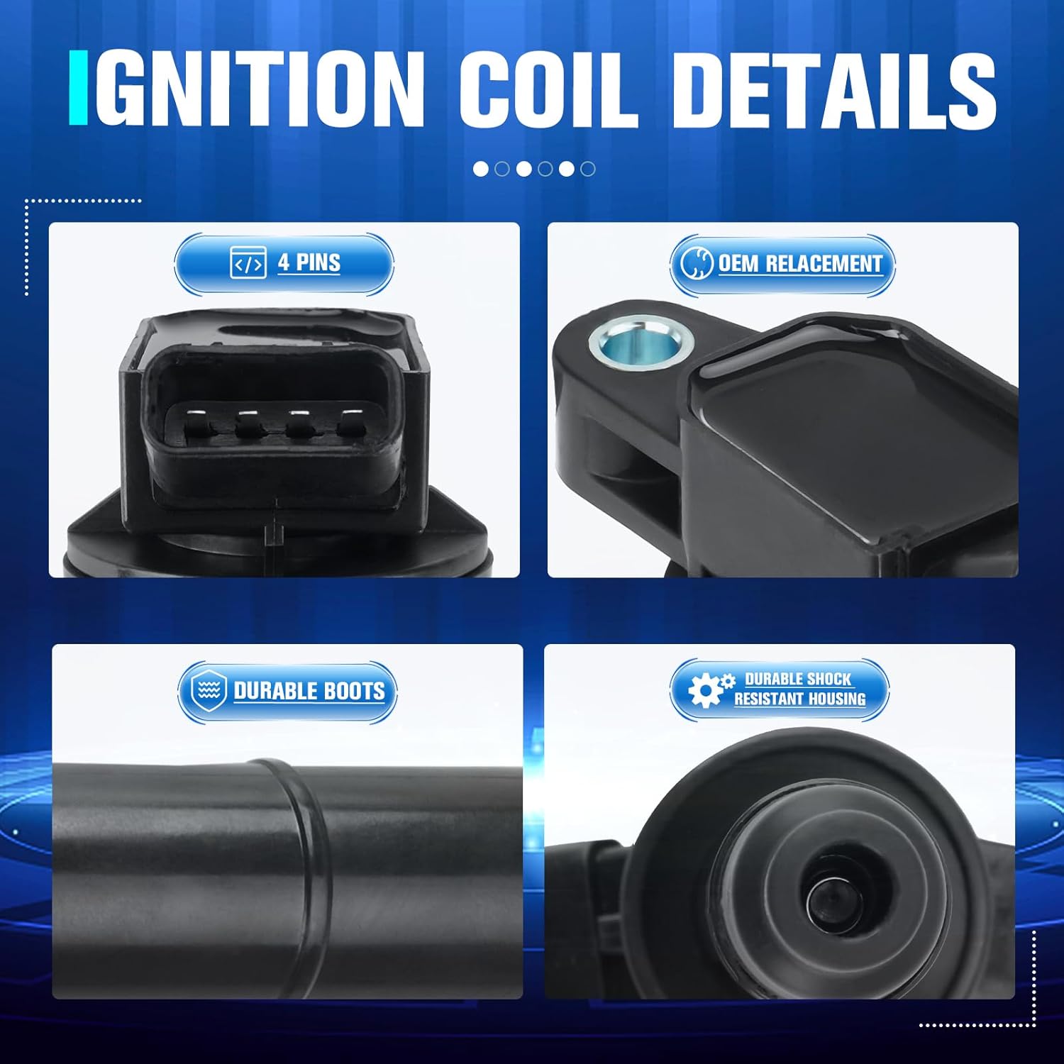 Set of 4 Ignition Coil Compatible with Toyota Camry Highlander HS250h Matrix RAV4 Solara tC Vibe Replacement for 90919-02244 UF333 C1330 6731307 90080-19023