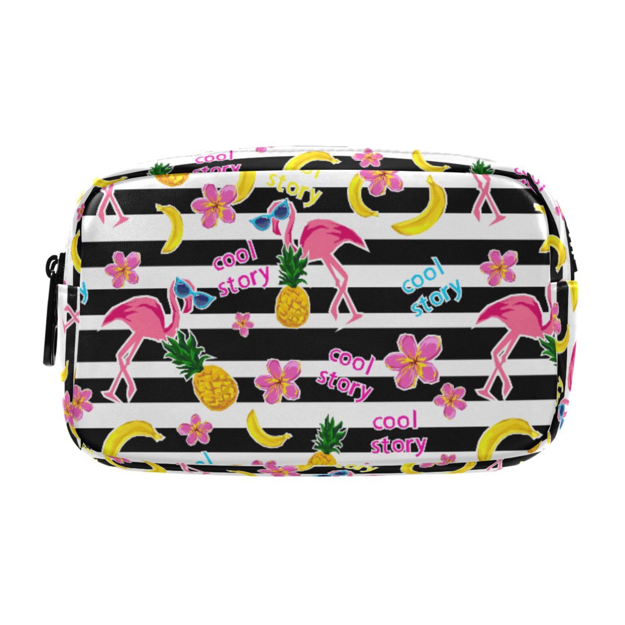 ALAZA Aesthetic Leather Pencil Case 2 Compartments Pink Flamingo Pineapple — image 1