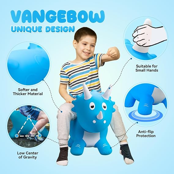 VangeBow Dinosaur Bouncy Horse for Toddlers 3+, Inflatable Ride On Bouncy Animal Hopper Toys for 3 4 5 Year Old Girl Boy Kid First Birthday Gift, Outdoor Indoor Soft Play Equipment(Pump Included)