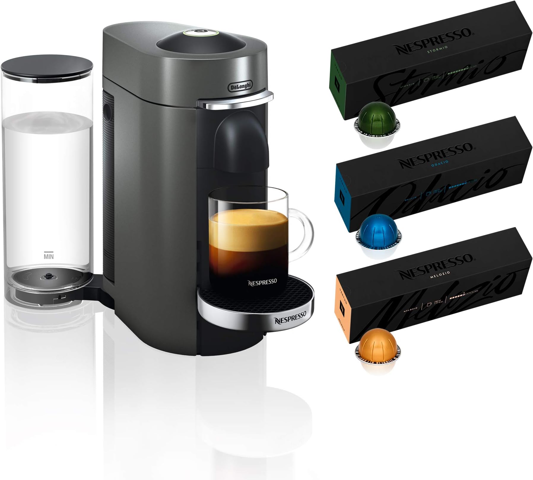 Nespresso VertuoPlus Deluxe Coffee and Espresso Machine by De'Longhi, Titan, with Vertuoline Variety Pack Coffees included