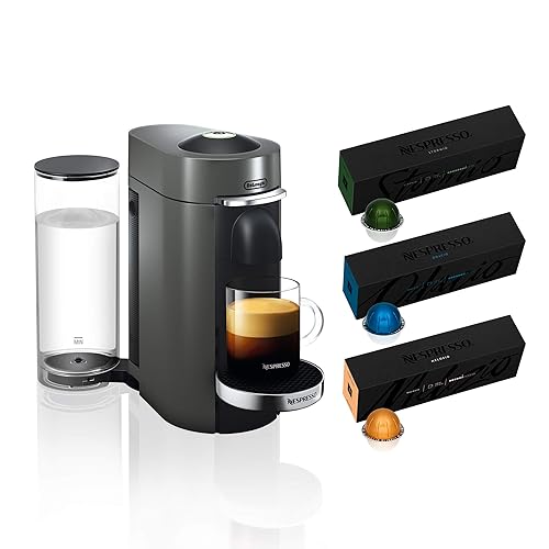 Nespresso VertuoPlus Deluxe Coffee and Espresso Machine by De'Longhi, Titan, with Vertuoline Variety Pack Coffees included
