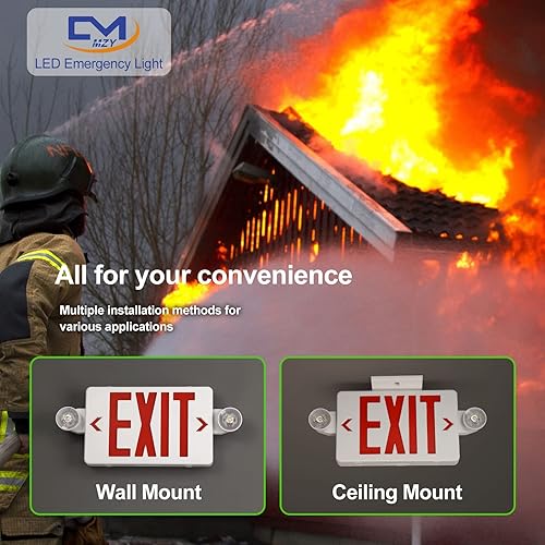 Miniatura 5 de CM MZY Luz de emergencia roja con dos cabezales ajustables, señal de salida LED con respaldo, estándares estadounidenses, certificado UL, combo para