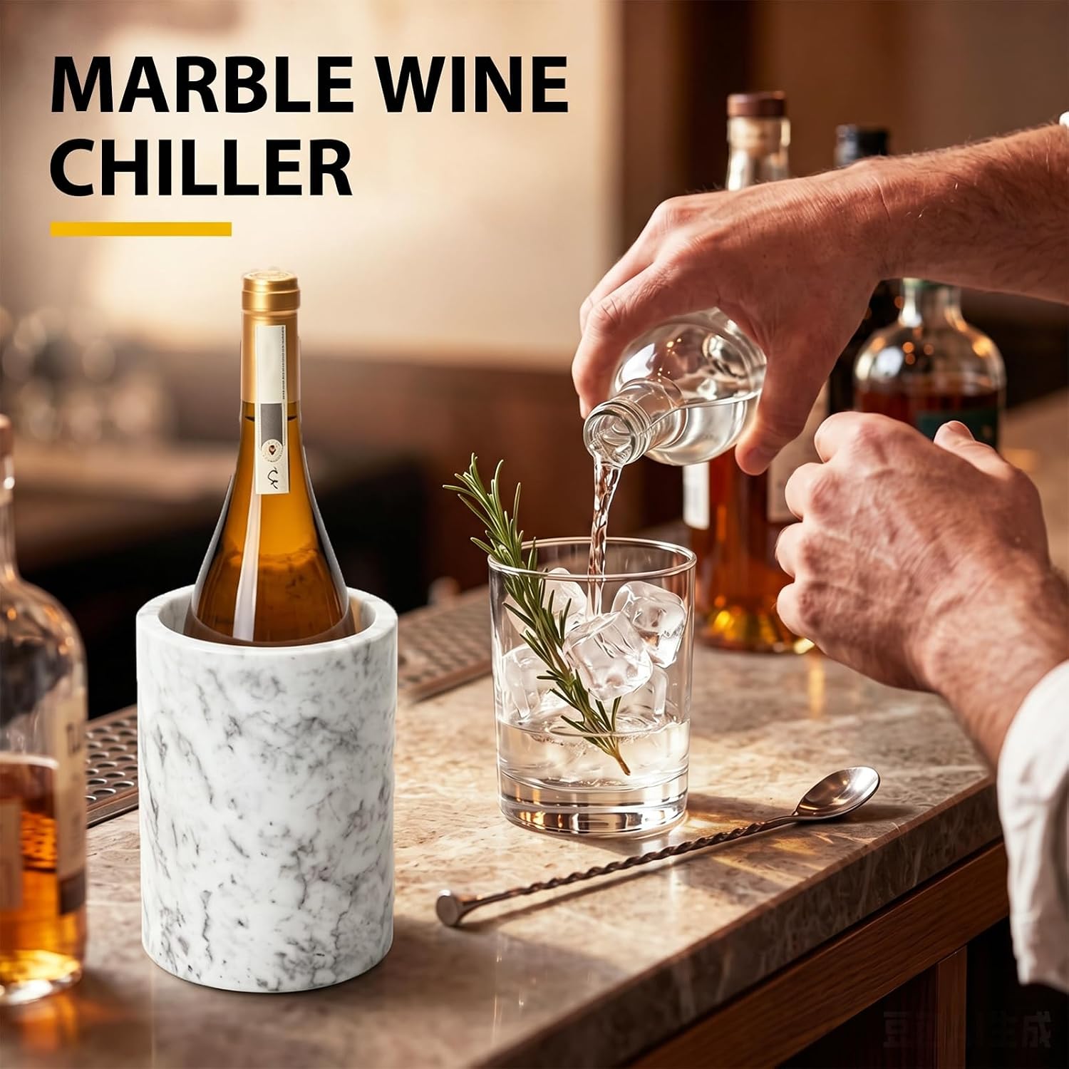 2 Pack Marble Wine Chiller Bucket 5 x 7'' Gray White Stone Wine Bottle Cooler for Champagne, Beverage Holder and Kitchen Utensil Container for Parties, Dinner, Home Bar