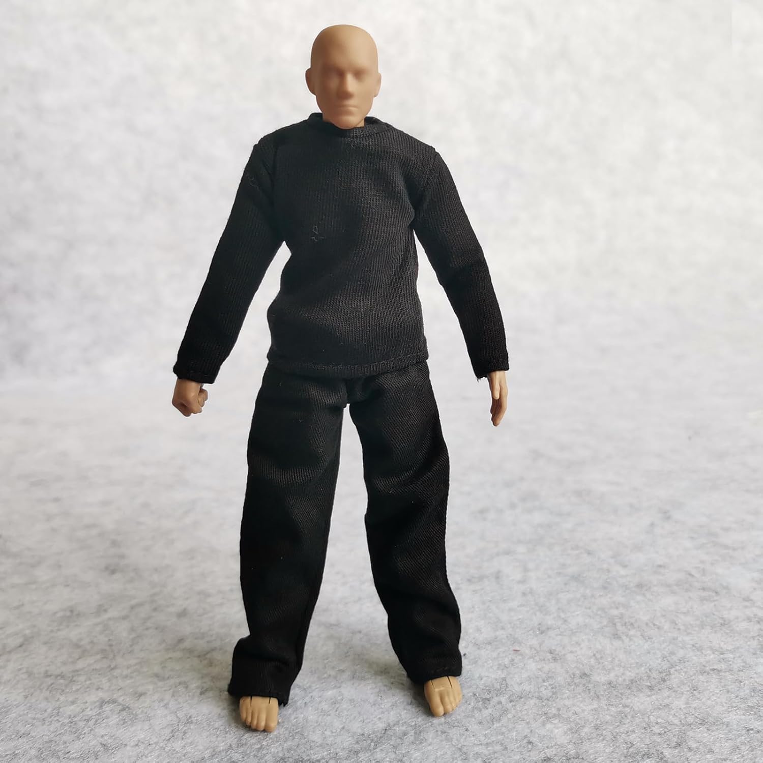 1:12 Scale Fabric T-Shirt + Pant for 6 inch 1/12 Man Thin Small Action Figure Clothes (Black Black)