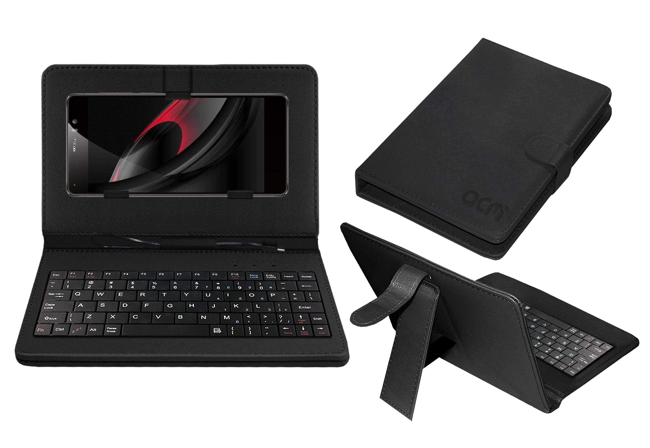 Acm Keyboard Case Compatible with Swipe Elite Max Mobile Flip Cover Stand Plug & Play Device for Study & Gaming Black