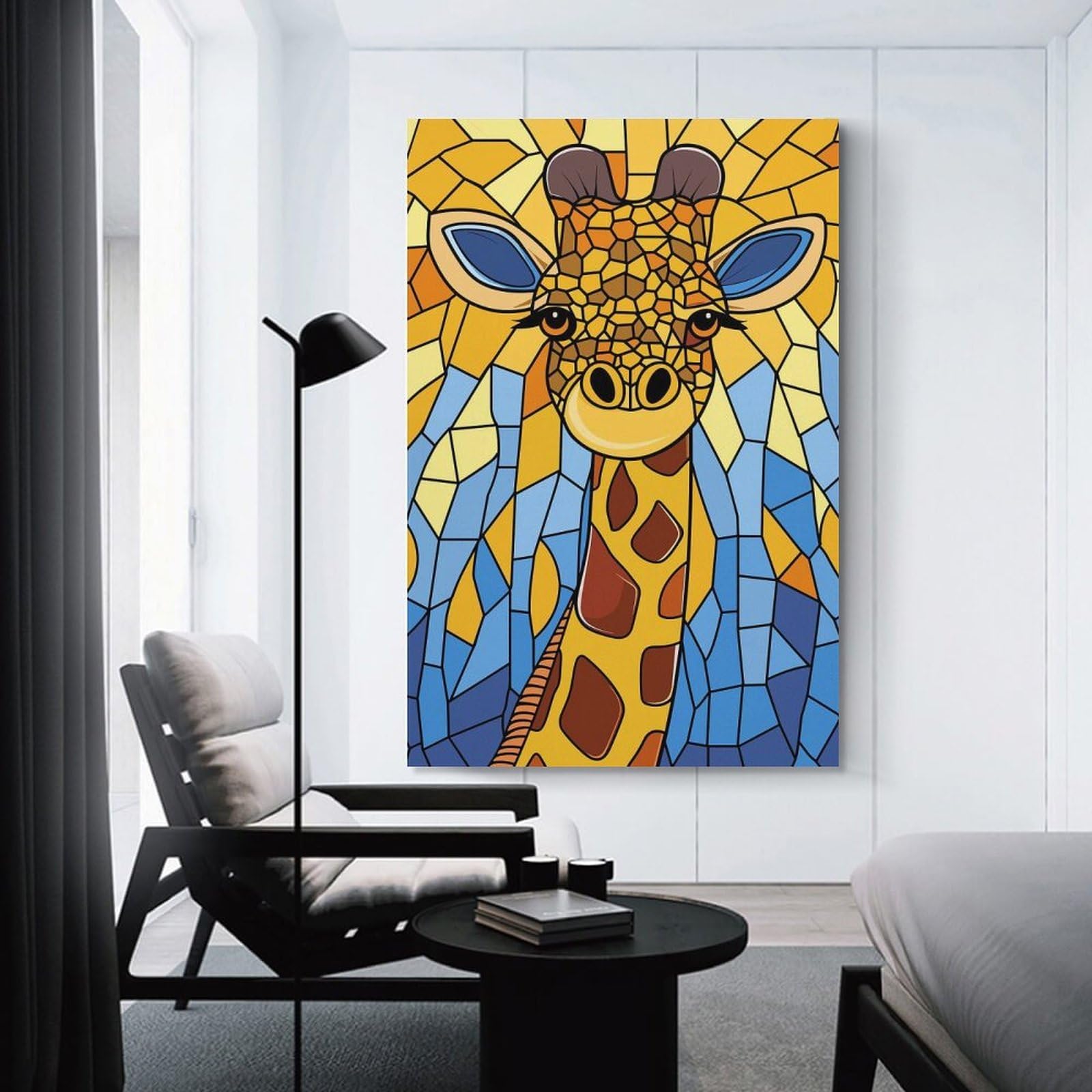 Junmoney Unframe-Style Stained Glass Giraffe Portrait Room Decor Wall Art 24X36inch(60X90cm), For Bedroom, Guest Room Or Reading Nook, An Easy Wall Refresh For Bedrooms