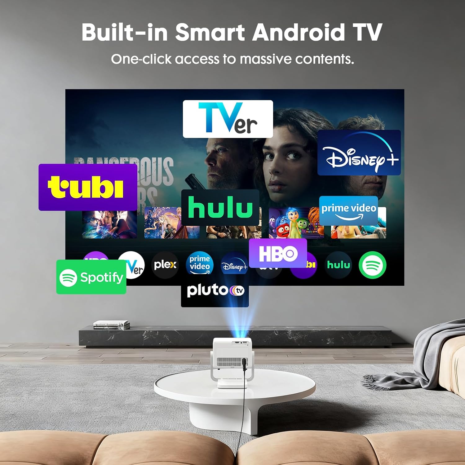 【Built-in Apps & Native 1080P】Smart Mini Projector with WiFi and Bluetooth, 4K Outdoor Movie Projector with Electric Focus & Auto Keystone, YINCODI Portable Proyector for Bedroom/Home/Celling - Image 2