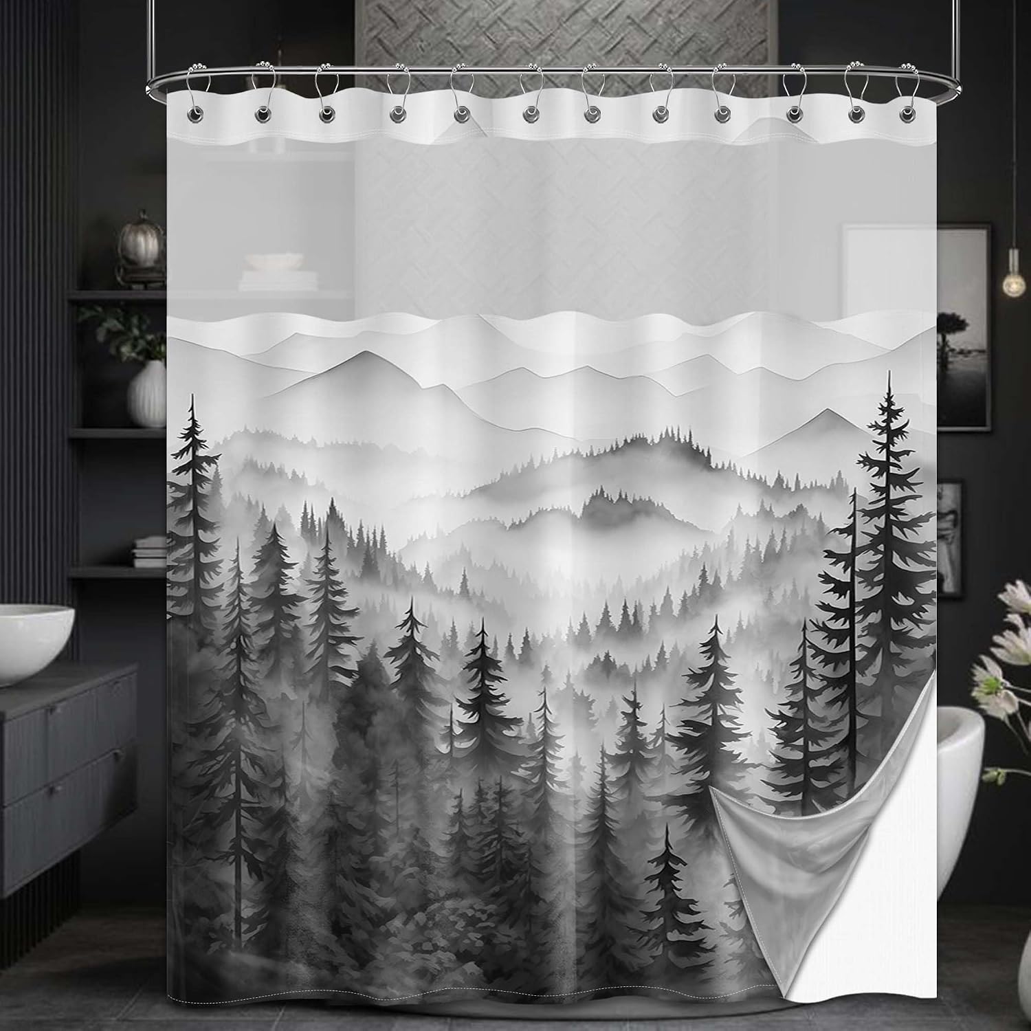 Snap in Shower Curtain Liner Replacement 70" W x 69" L | for 71"W x 72"L Hooked Shower Curtain, Removable & Detachable to Wash, Waterproof Fabric