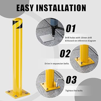 Parking Bollard Post, Bollards Steel, 4.5 Inch Diameter Bollard Covers, Yellow Powder Coated Safety Parking Barrier Post, for Traffic Sensitive Areas (4, 48inch)