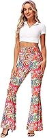 Vista 2 de Deerose Pantalones de Cintura Alta Elásticos Ajustados Acampanados Estilo Hippie para Mujer