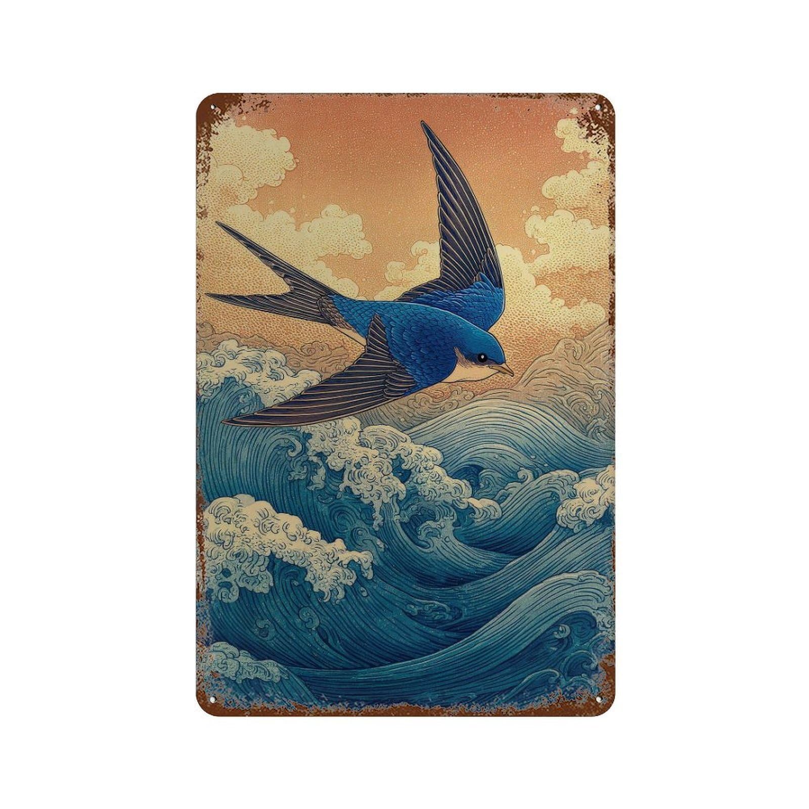 xiaoxiaoshen Sow Bird. Japanese Style Ukiyo Wall Decor Art Metal Tin Poster Modern Home Decor Art Home Bar Shop Decorations Vintage Sign 30x20cm