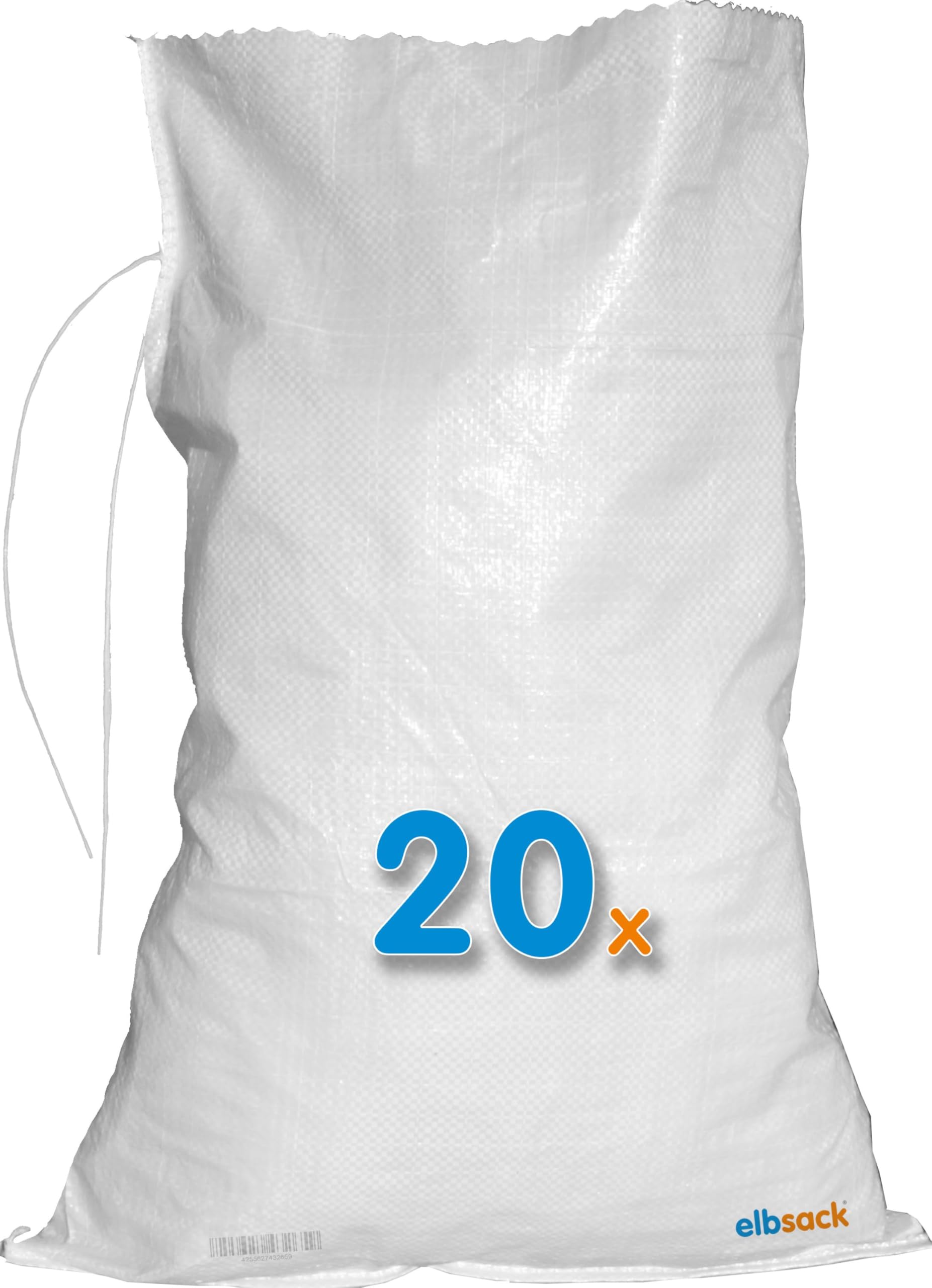 20 sacos de arena ELBSACK 40 x 60 cm contra inundaciones – vacíos de polipropileno con cinta de cierre, rellenables con arena, utilizados por THW & Bomberos para protección contra inundaciones