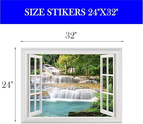 Miniatura 5 de Calcomanías de cascada para pared, ventana, 24 x 32 pulgadas, calcomanías de pared de bosque, adhesivo de paisaje, calcomanías de pared para