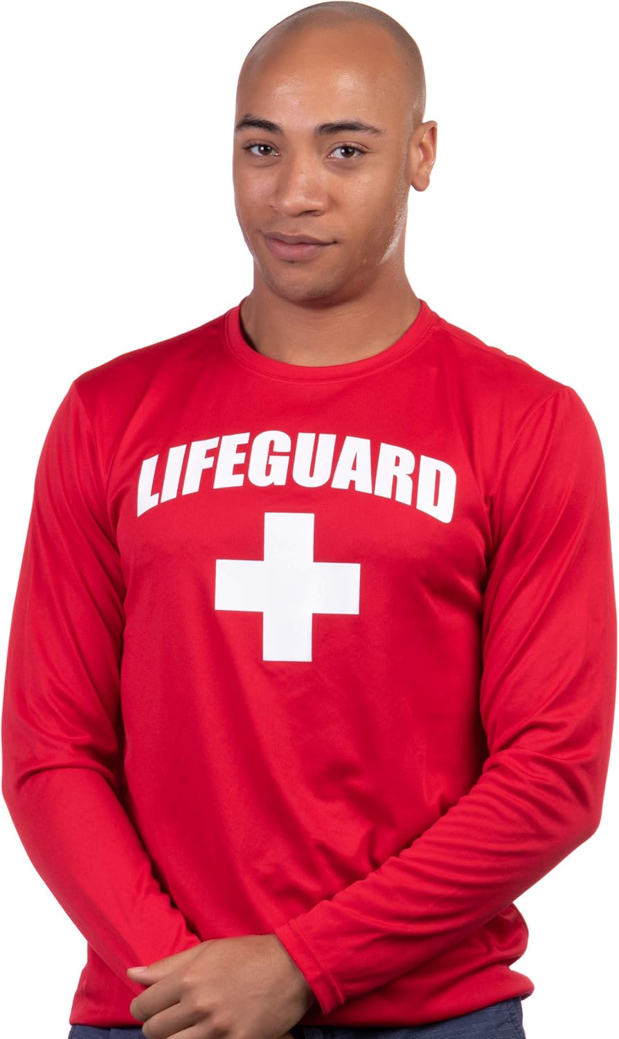 Lifeguard | Red UPF 50+ Sunblocking Sun Shirt Performance Uniform Costume Long Sleeve Rash Guard T-Shirt - Image 2