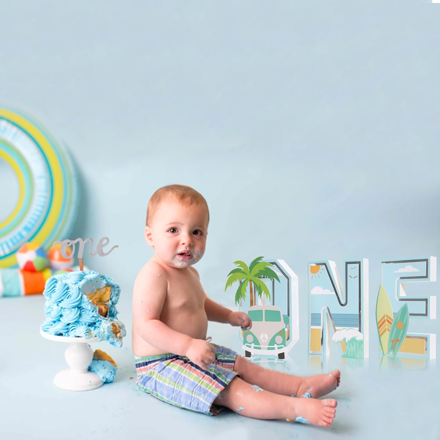Big One Surf 3d Letters Sign - Surf 1st Birthday Party Decorations, Wooden One Letter Sign, Hawaii Surfing One Letter Sign, Wave Theme First Birthday Party Table Supplies