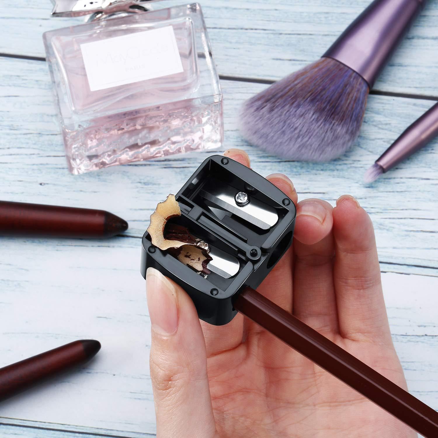 generico Temperamatite per Trucco a Doppio Foro, per Ciglia, Matita Labbra, Eyeliner e Ombretto, Lama Affilata Anti-Rottura