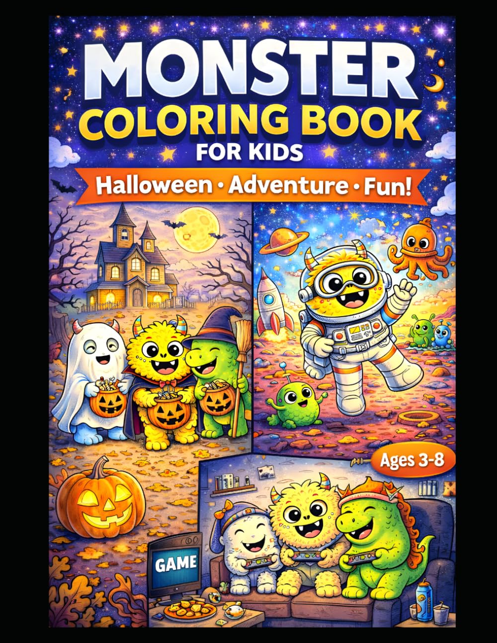 Monster Coloring Book for Kids – Halloween Adventure: Cute, Funny & Spooky Monster Coloring Pages | Halloween, Pirate, Camping & Fun Scenes for Boys and Girls Ages 3-8
