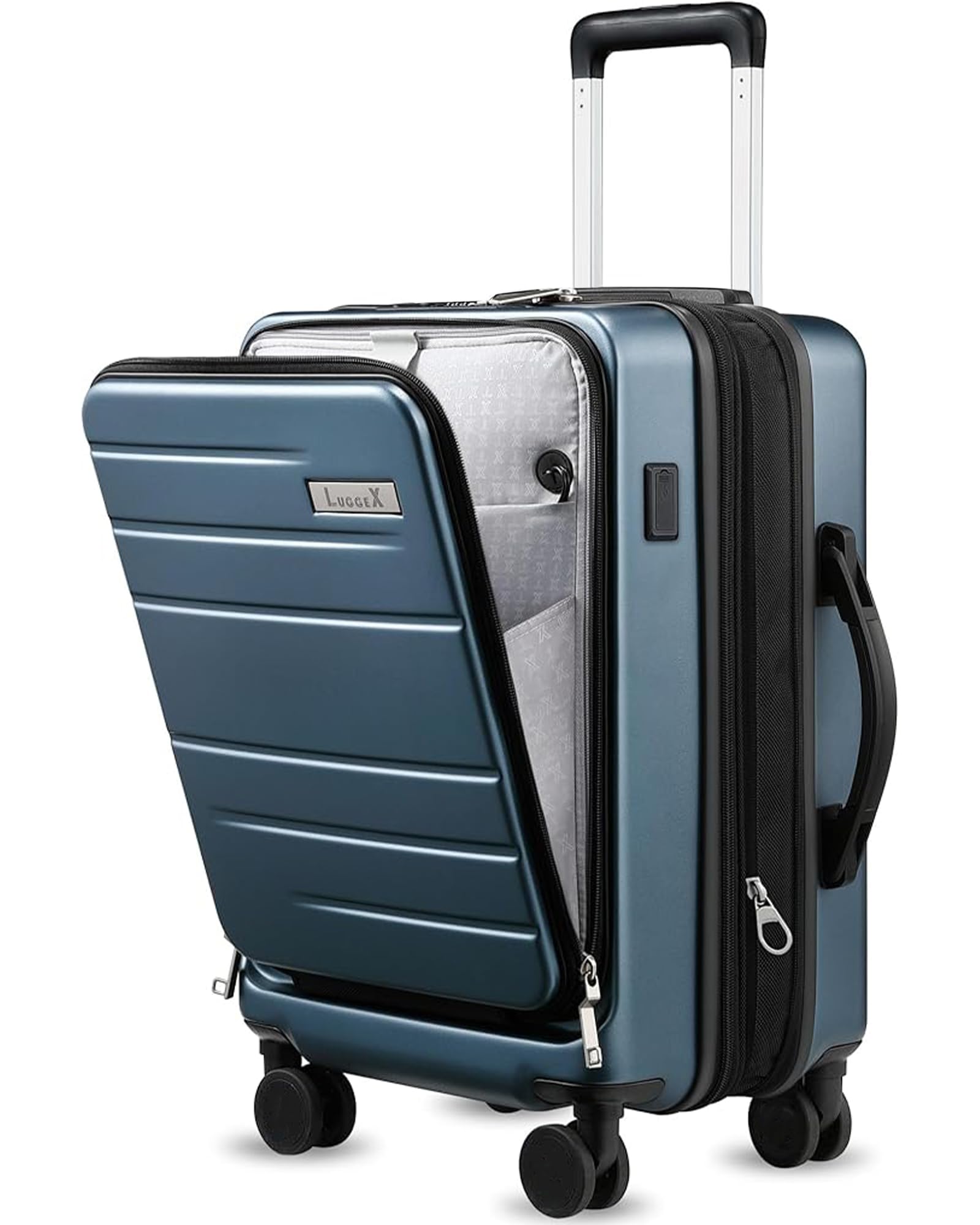 LUGGEX Carry On Luggage with Laptop Compartment, Expandable PC Hard Shell Suitcases for Travelling, Blue, 20 Inch