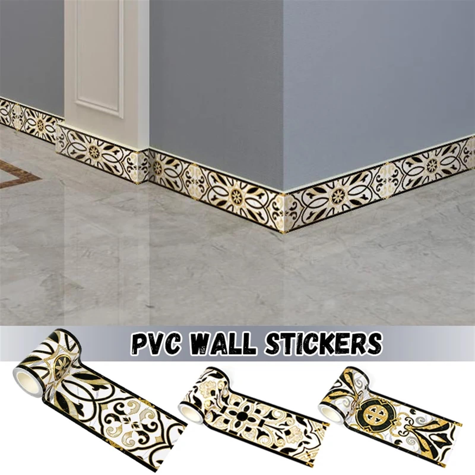 2 uds 5M Pegatinas de Pared Cintura Impermeable PVC Autoadhesivo Pared Borde zócalo calcomanías Cocina Pared zócalo rodapié línea para Bordes De Paredes(Style2)