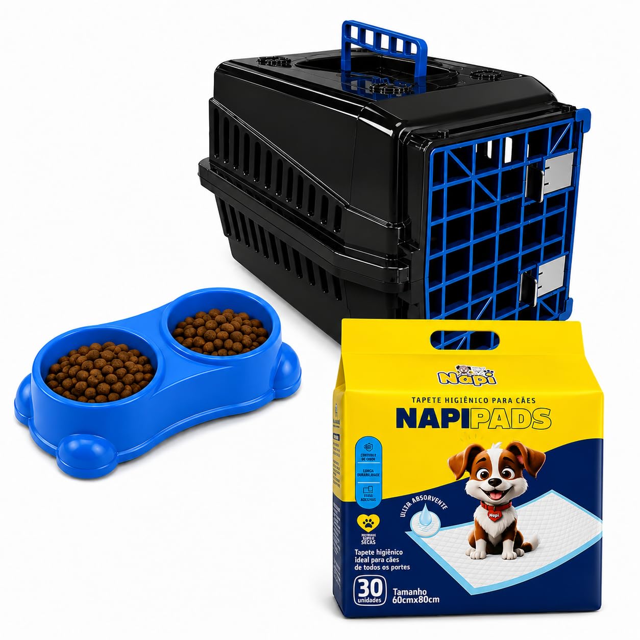 Caixa de Transporte Pet Nº1 para Cães e Gatos com Comedouro e Tapete Higiênico 60x80cm |