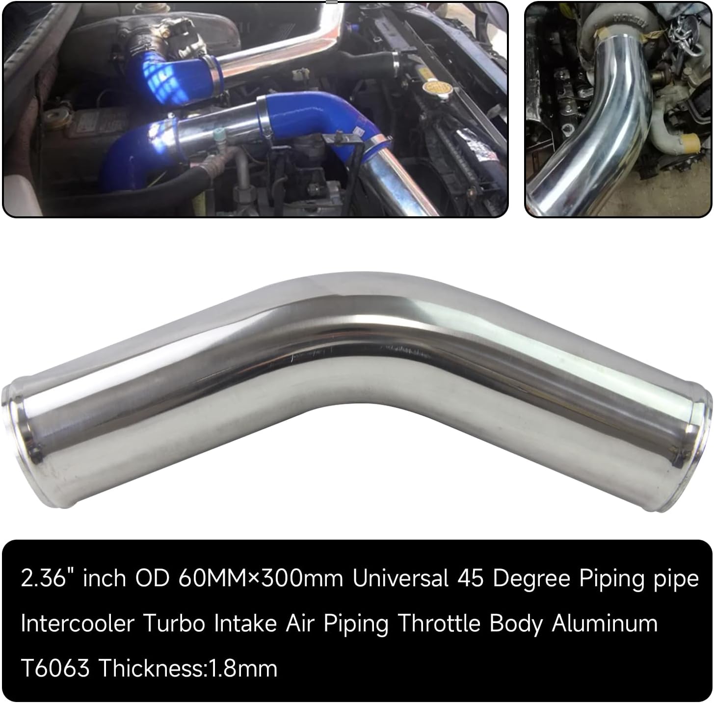 45° 60mm 2.36" Aluminum Intercooler Intake Pipe Piping Tube Hose
