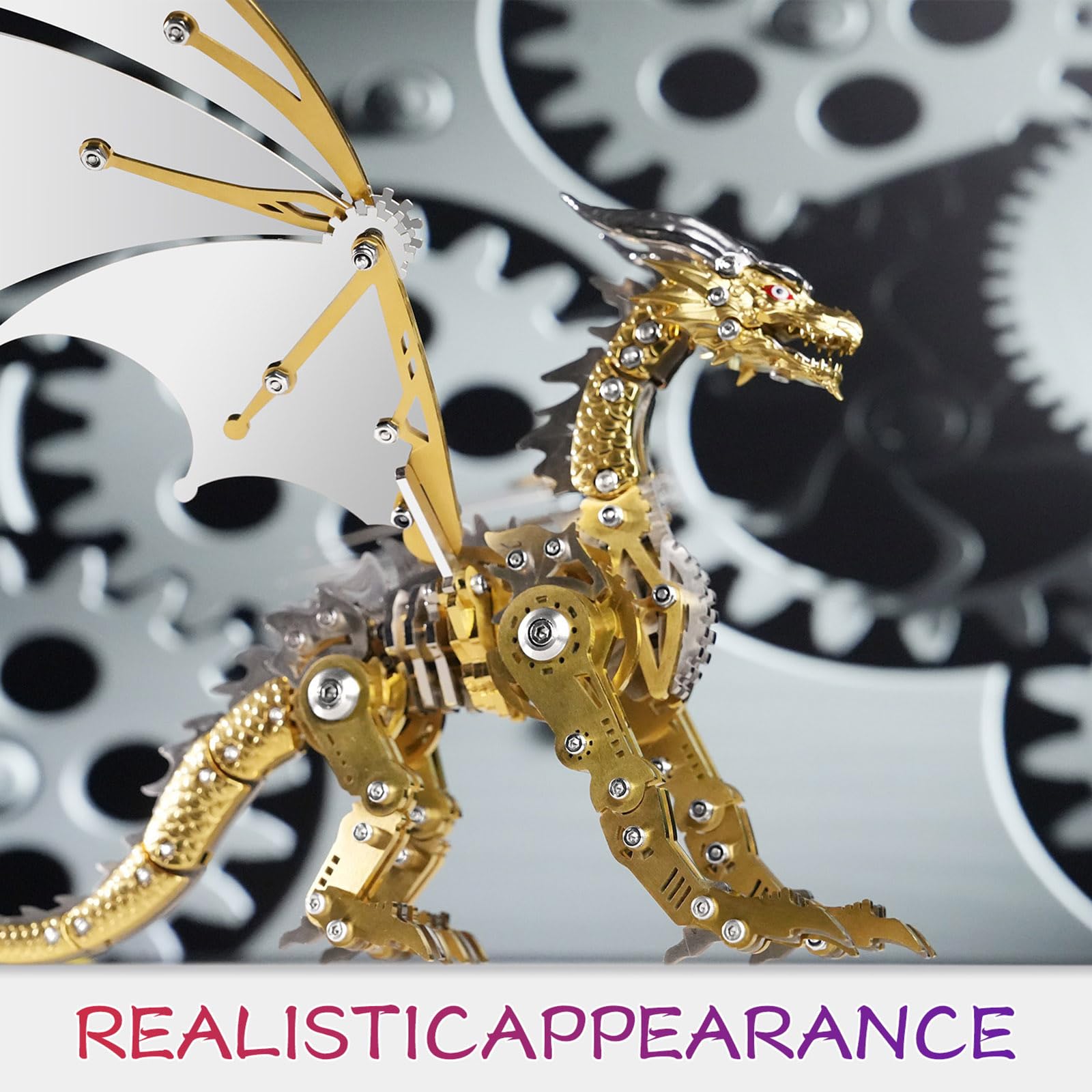 LONGPIN 3D Puzzles for Adults,Metal Dinosaur Puzzle Building Set,Collectible Mechanical Engineering Crafts for Home Office Decoration & Gift(Gold)