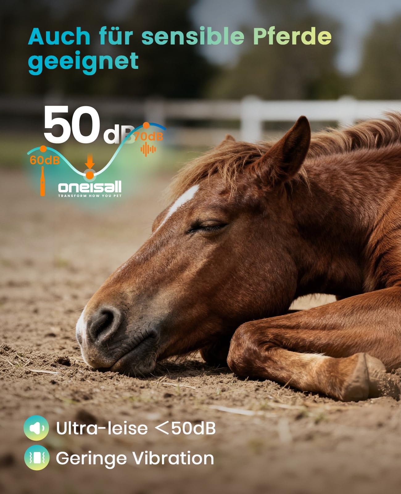 oneisall Kabellose Schermaschine Pferd, Pferdeschermaschine mit 6 Aufsätzen und abnehmbarer Edelstahlklinge im Stall, Leise Tierschermaschine Pferd/Hund für dickes fell, 4h Laufzeit
