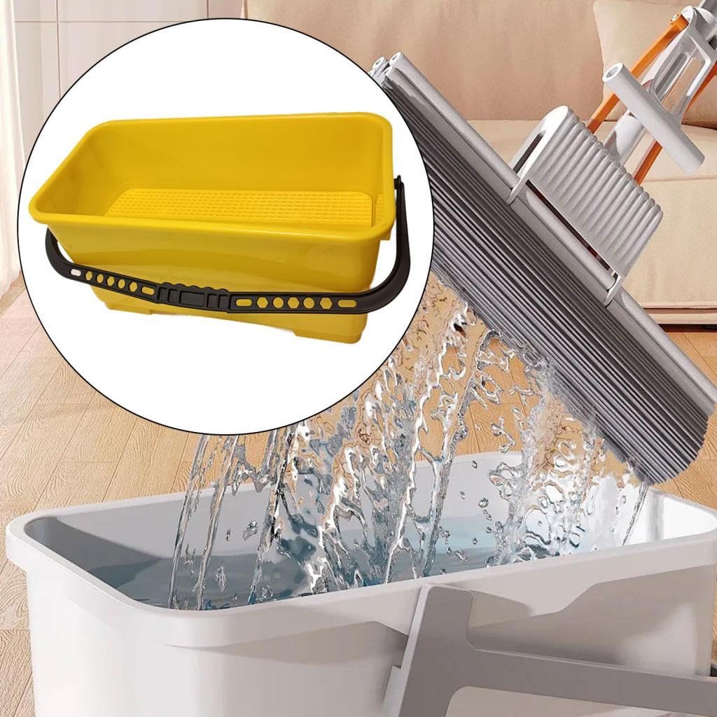 Cubo Rectangular con Ruedas, Balde Portátil, Cubo de Profesional de 24 litros con Escurridor para Limpieza de Suelos, Escuela, Amarillo, Individual