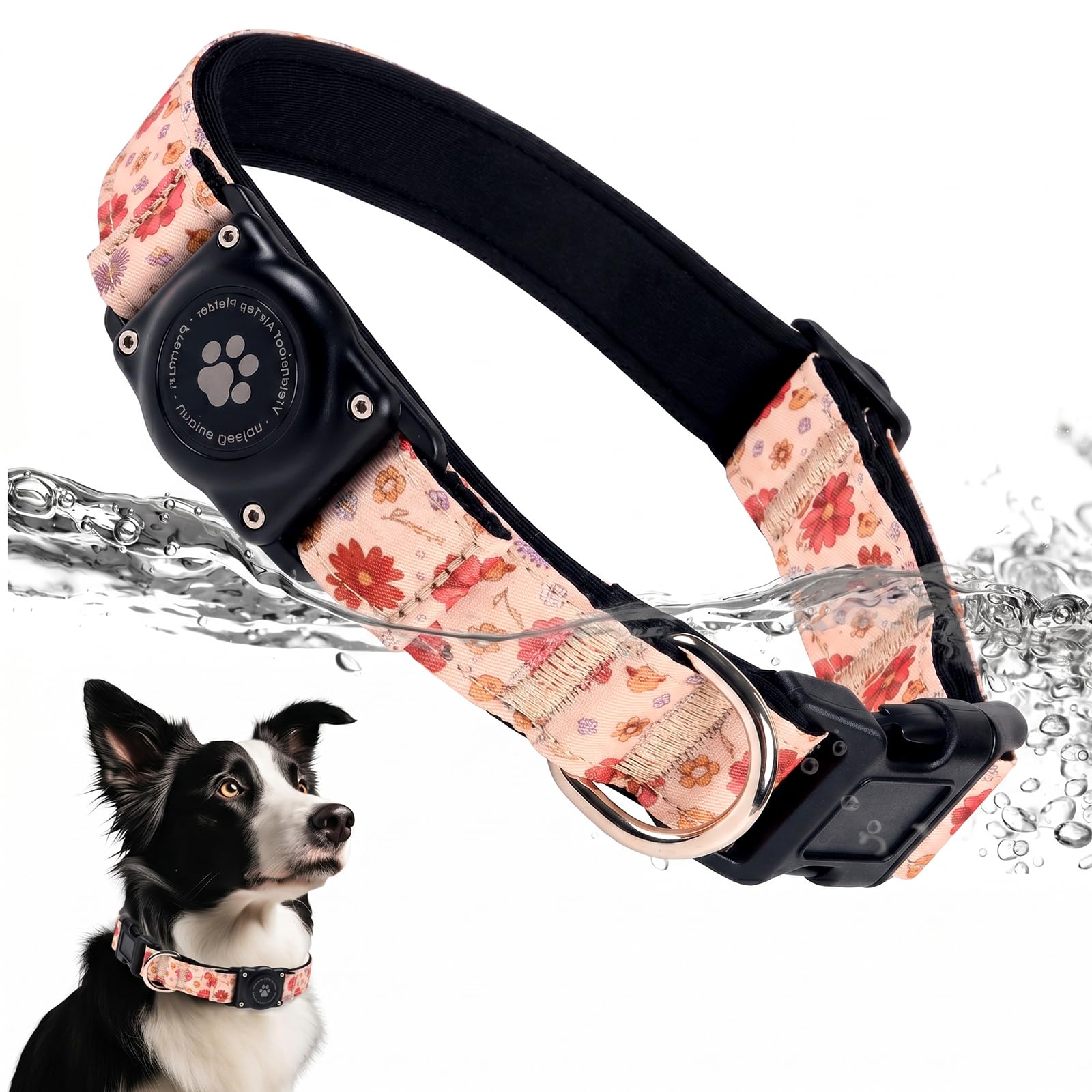 Upgrade Dog Collar with AirTag Holder, IP68 Waterproof, Peach Blossom, XL