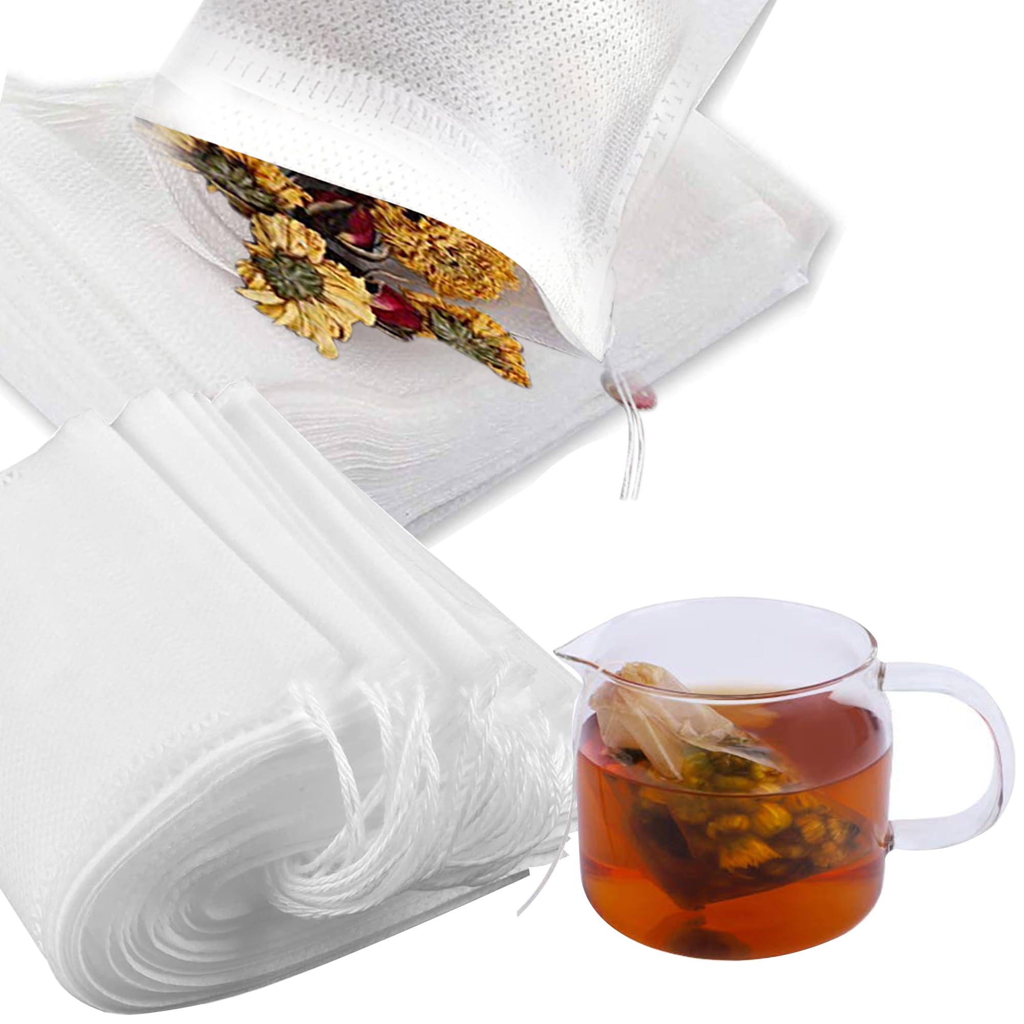 Tea Filter Bags, Safe & Natural Material, Disposable Tea Infuser, Empty Tea Bbag With Drawstring For Loose Leaf Tea,Coffee, Spice, Herbs,set of 100（3.15 x 3.94 inch ）(White)