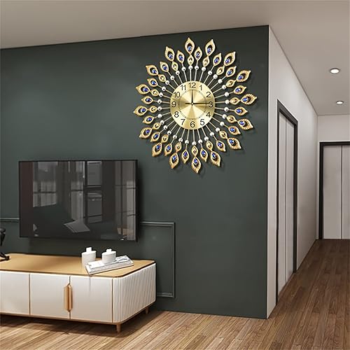 Miniatura 9 de DYRABREST Reloj de pared para decoración de sala de estar, reloj de pared de pavo real de cristal, diseño moderno, relojes de pared 3D para