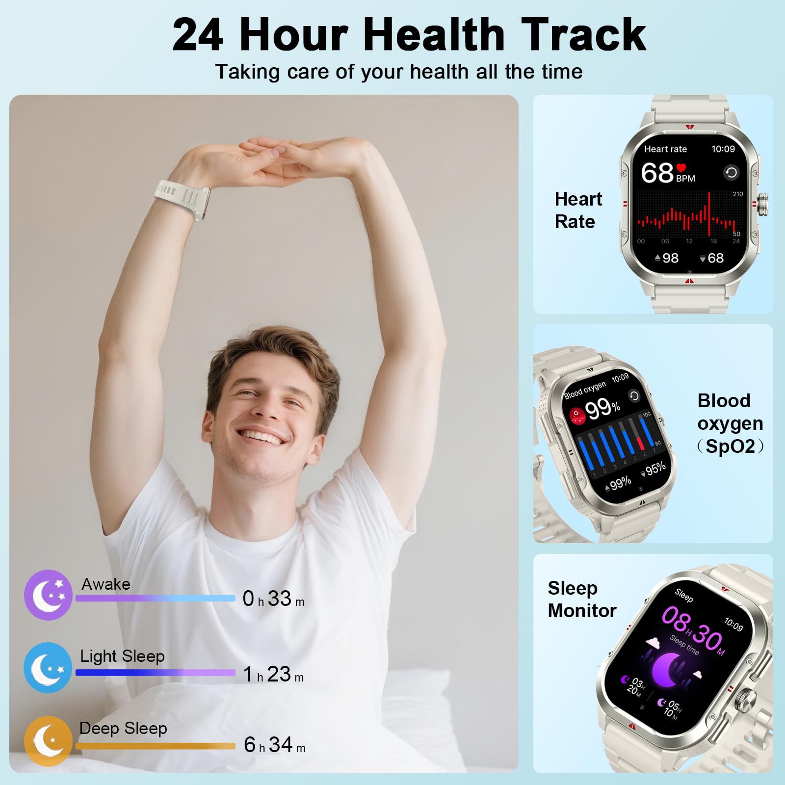 GPS Smartwatch Uomo Donna, 2.06" HD Orologio Smartwatch con Chiamate Bluetooth, Cardiofrequenzimetroi/Sonno/SpO2/Contapass, 100+ Sportive Smart Watch, IP68 Impermeabil Fitness Tracker per iOS Android