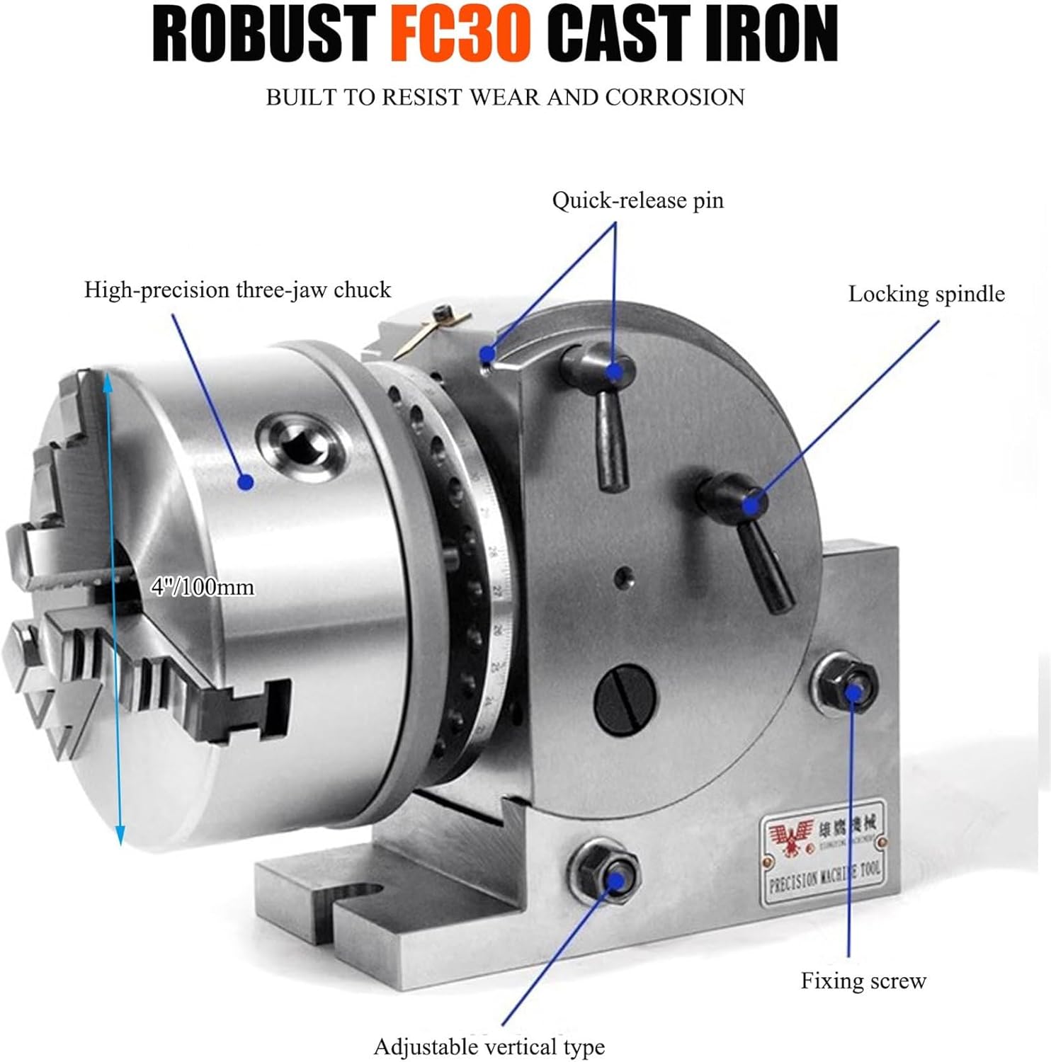 Semi-Universal Dividing Head Milling Set, 3 Jaw Chuck Dividing Head Set,for Precision Rotary Table (6in/160mm)