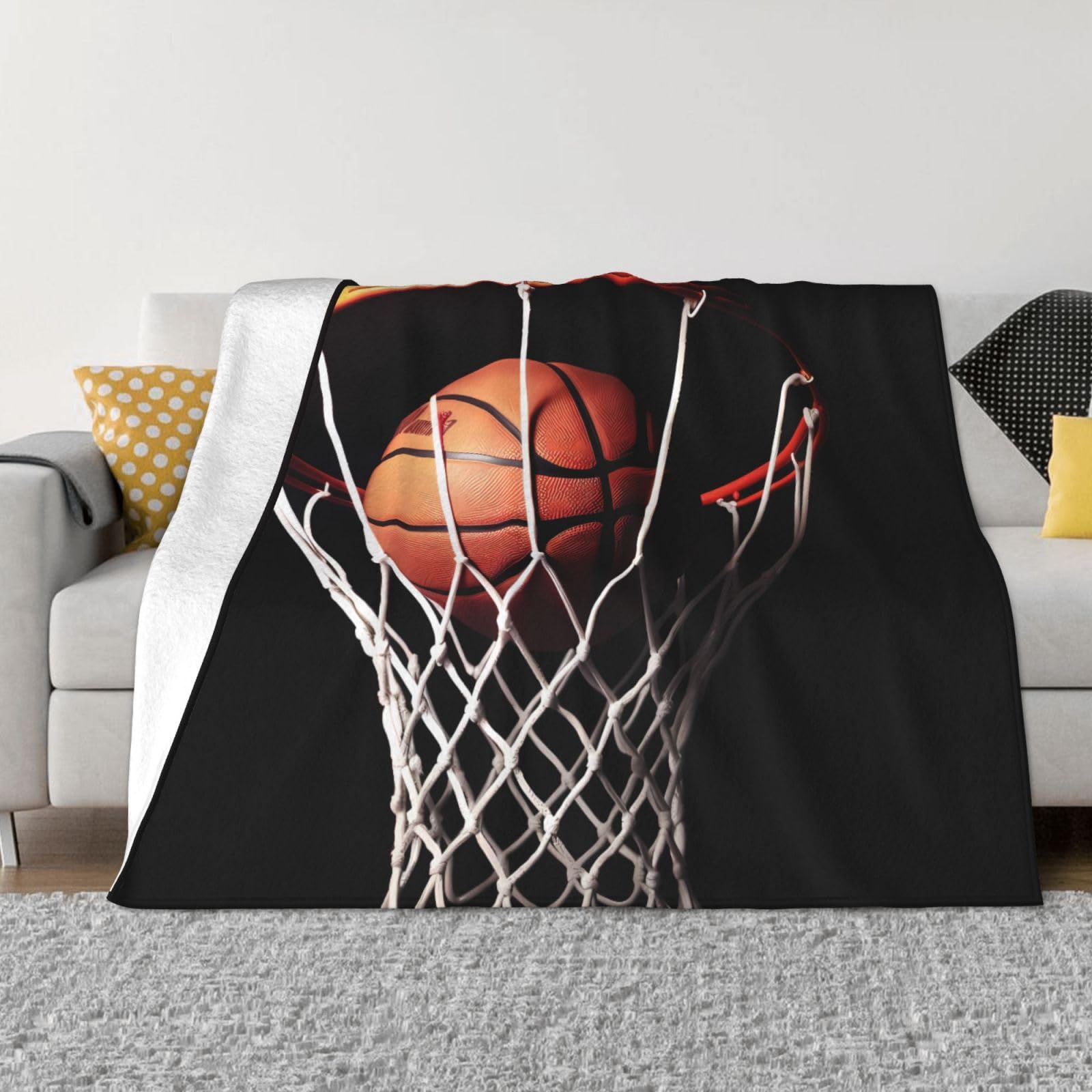 KLOPH Basketball Throw Blanket 50"x40" Flannel Fluffy Warm Blanket for Couch, Reversible Plush Blankets for Bed, Comfy Fuzzy Blanket for Sofa, Plush Lightweight-Blankets for All Season