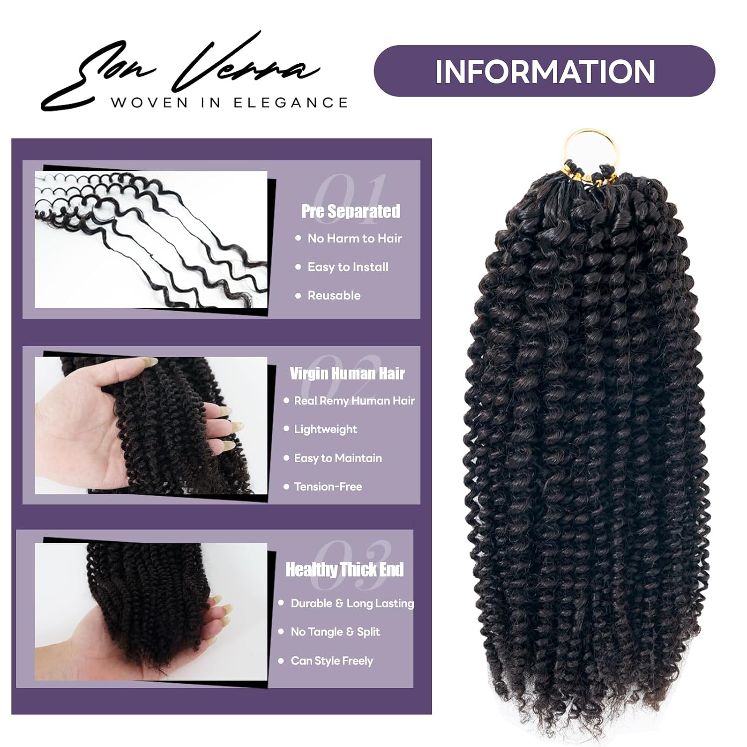 Feather Crochet Human Hair for Black Women 16 Inch 60g Kinky Curly Crochet Human Hair Knotless Pre-Separated Feather Crochet Hair Bundles Lightweight Reusable Human Crochet Hair Natural Black