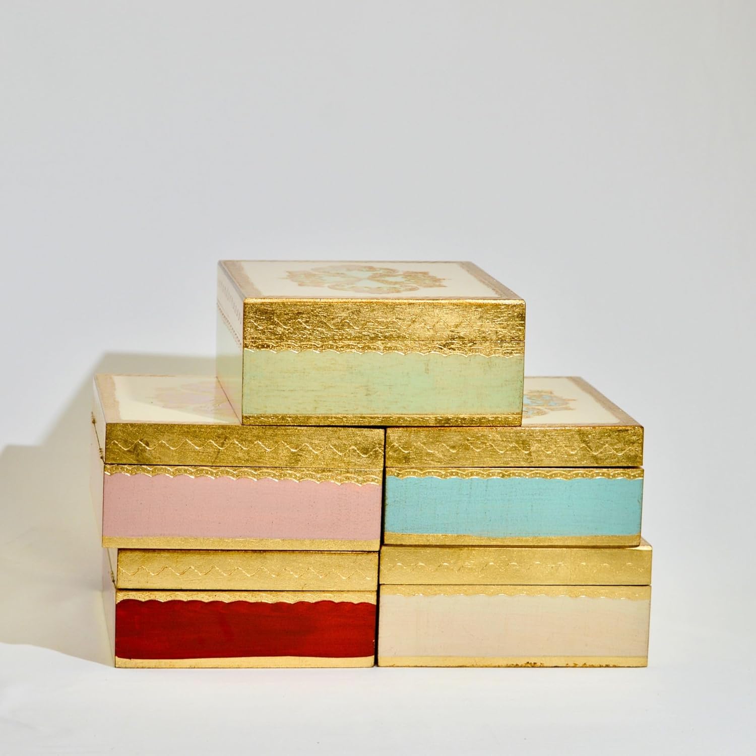 Small, Hand-Painted, Florentine Wooden Jewelry Box, 8x10, for Keepsake Storage, Birthday, Anniversary, Wedding, Holiday Gifts for Women, Handmade by Artisans in Italy. (Red)