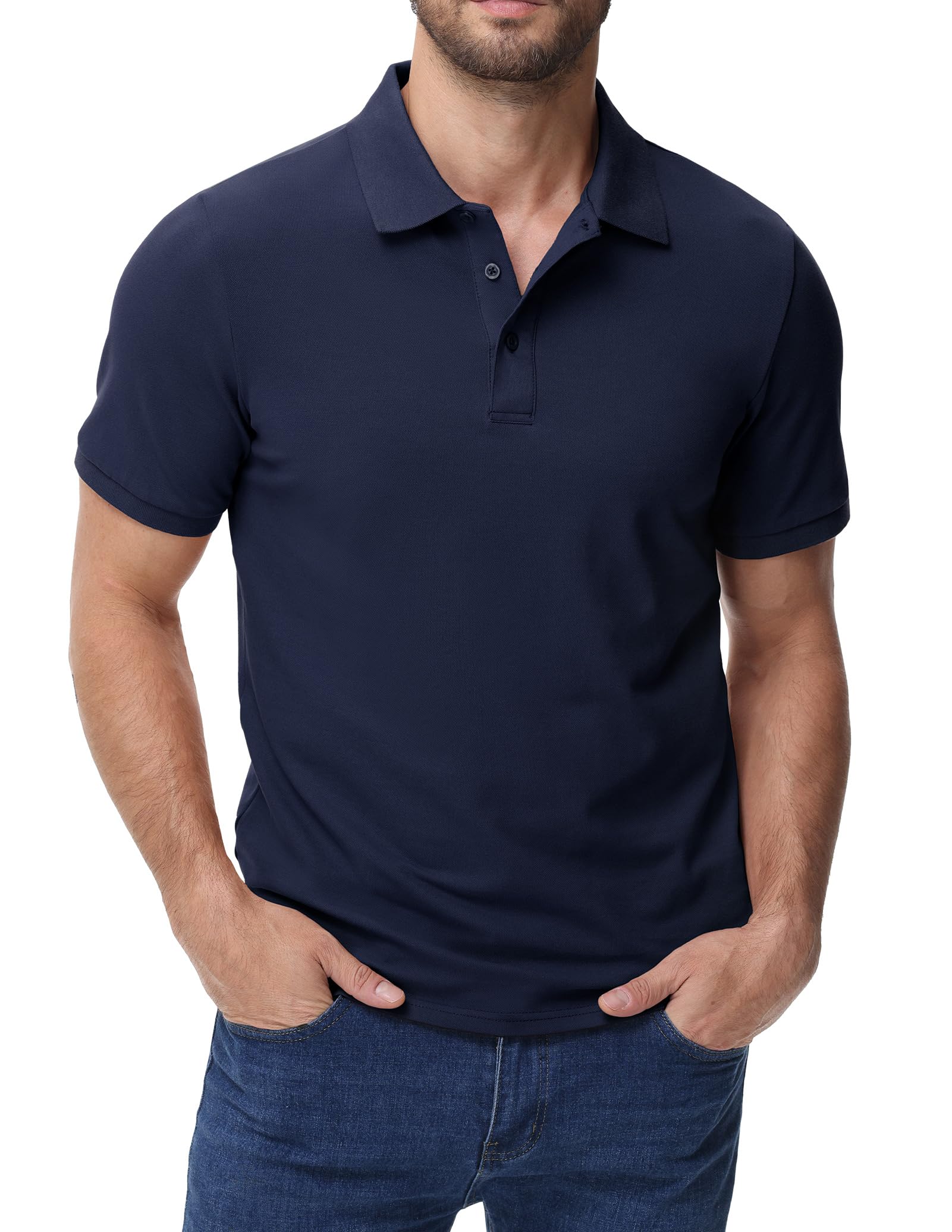 MIER Poloshirts für Herren, Baumwolle, kurzärmelig, Golf, Tennis, Kragen für Freizeit, Arbeit, Reisen, 3 Knöpfe, ultraweich
