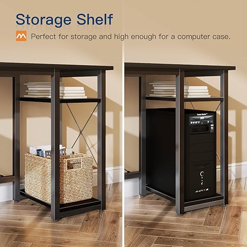 Miniatura 7 de Coleshome Escritorio para computadora en forma de L de 59 pulgadas con toma de corriente, escritorio de esquina con estantes de almacenamiento,